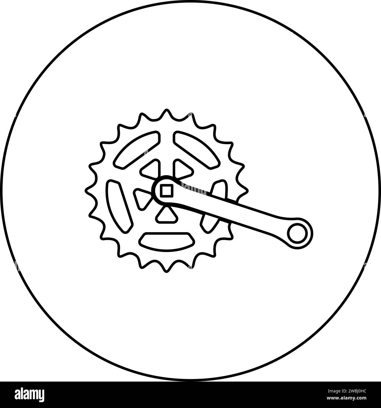 Crankset cogwheel sprocket crank length with gear for bicycle cassette system bike icon in circle round black color vector illustration image outline Stock Vector