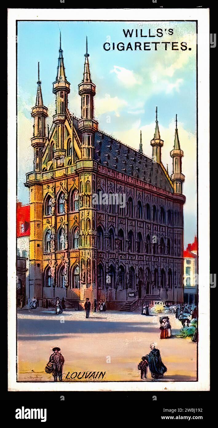 Louvain Town Hall - Vintage Cigarette Card Illustration Stock Photo