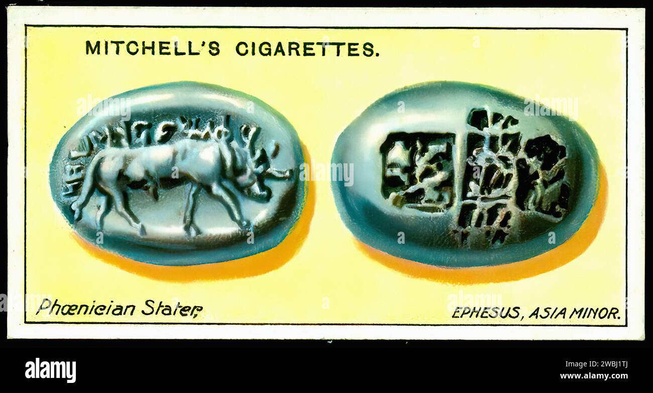 Phoenician Money 6th Century BC - Vintage Cigarette Card Illustration Stock Photo