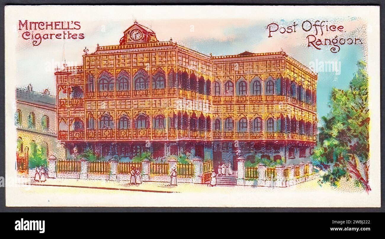 Post Office, Rangoon - Vintage Cigarette Card Illustration Stock Photo ...