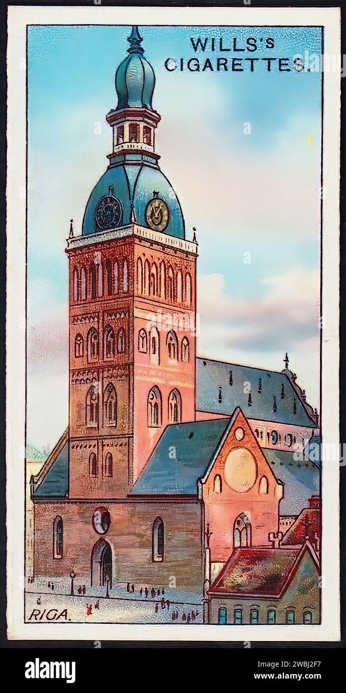 St Mary's Cathedral, Riga - Vintage Cigarette Card Illustration Stock ...