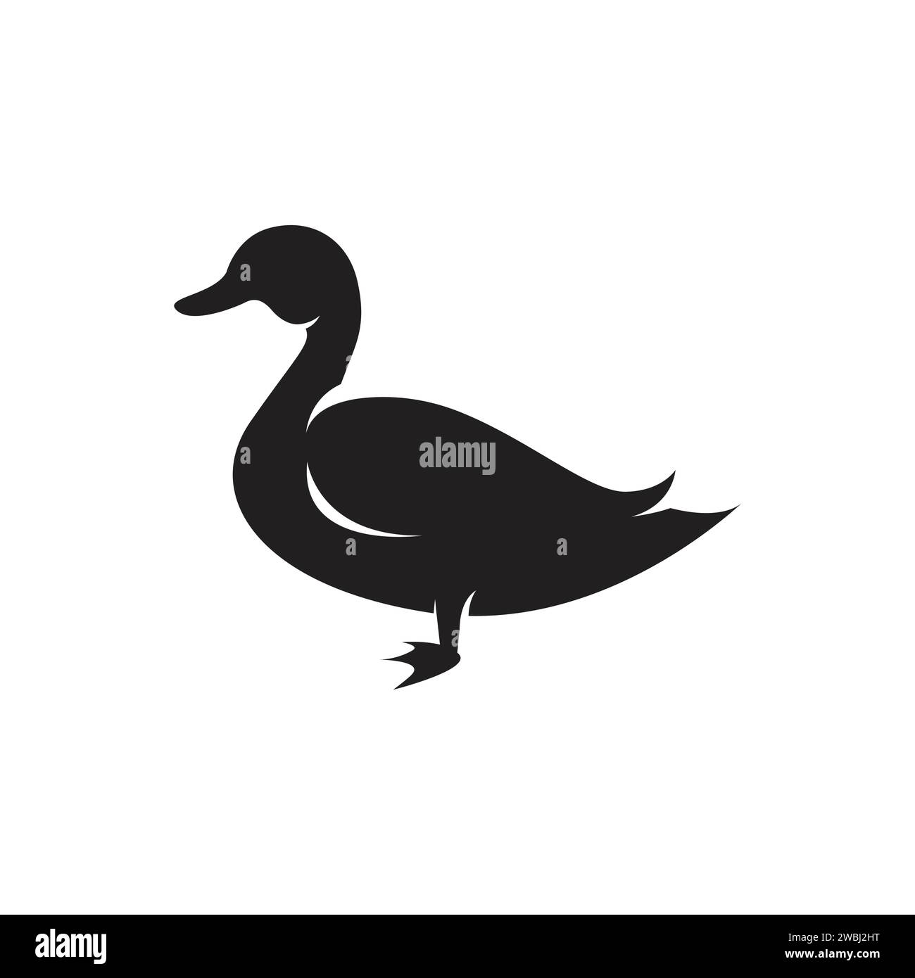 Duck or goose silhouette isolated logo Farm Animal on white background vector illustration Stock Vector