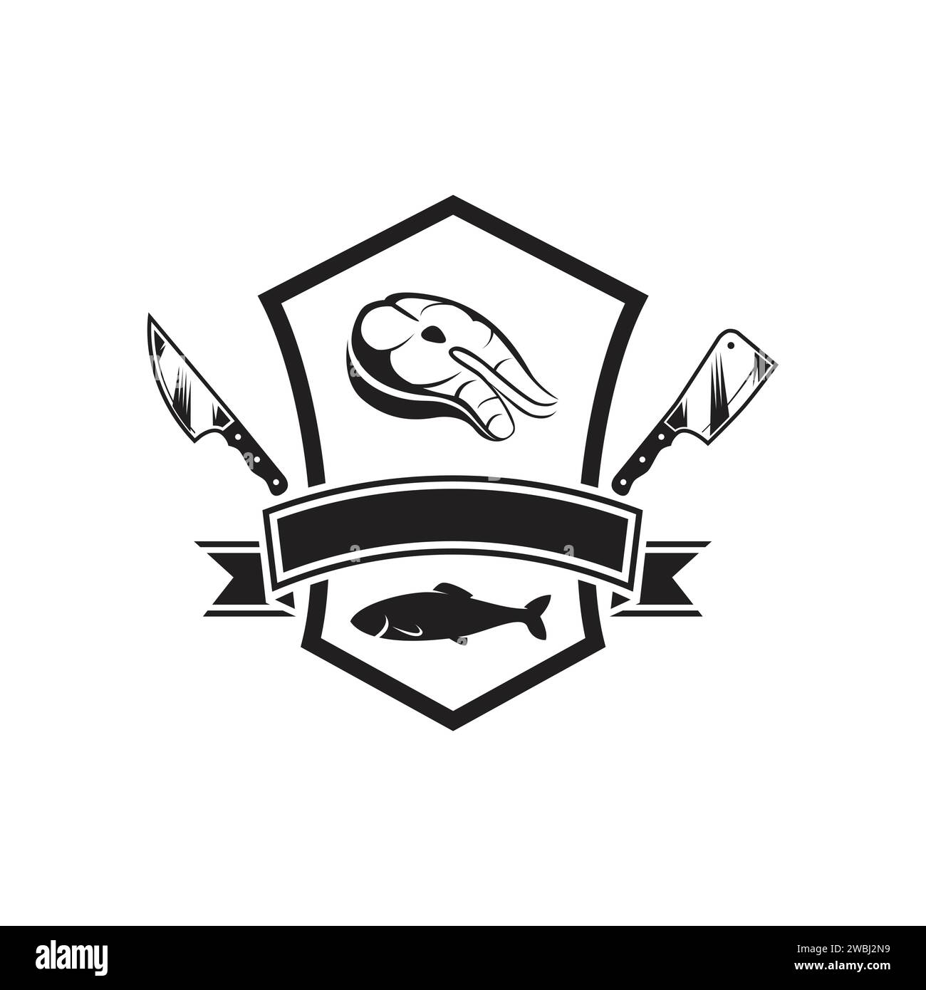 Butcher fish logo with knife concept, butcher fish silhouette isolated ...