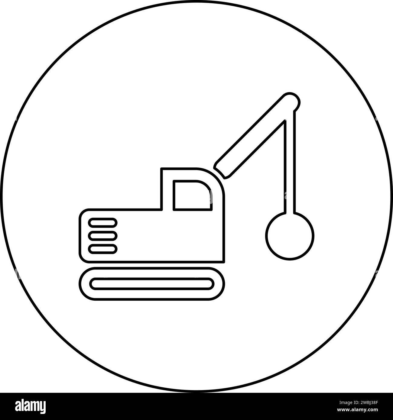 Sloopkraan building machine demolish wrecking ball crane truck icon in circle round black color vector illustration image outline contour line thin Stock Vector