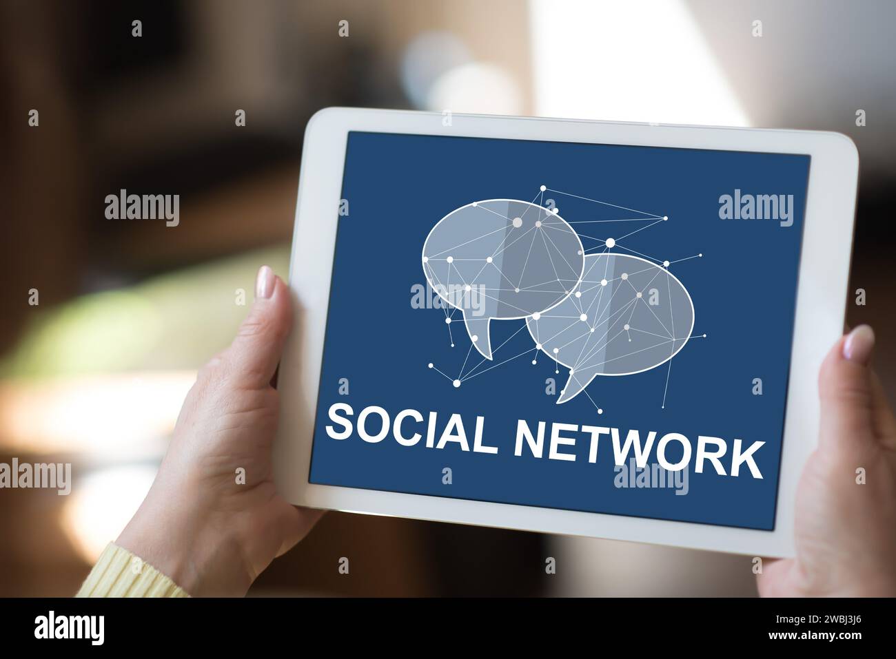 Tablet screen displaying a social network concept Stock Photo