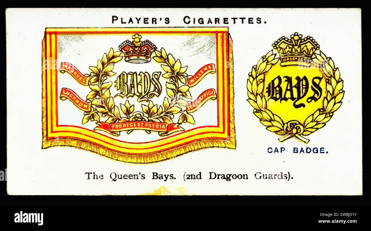 The Queen's Bays (2nd Dragoon Guards) - Vintage Cigarette Card Illustration Stock Photo