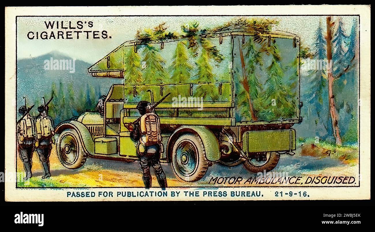 Camouflaged Ambulance - Vintage Cigarette Card Illustration Stock Photo