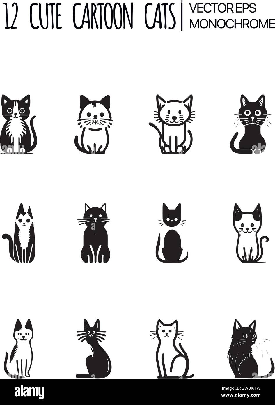 Vector collection of cute cats on white background. Flat style design for greeting card, poster, web, site, banner, sticker, logo. Vector illustration Stock Vector