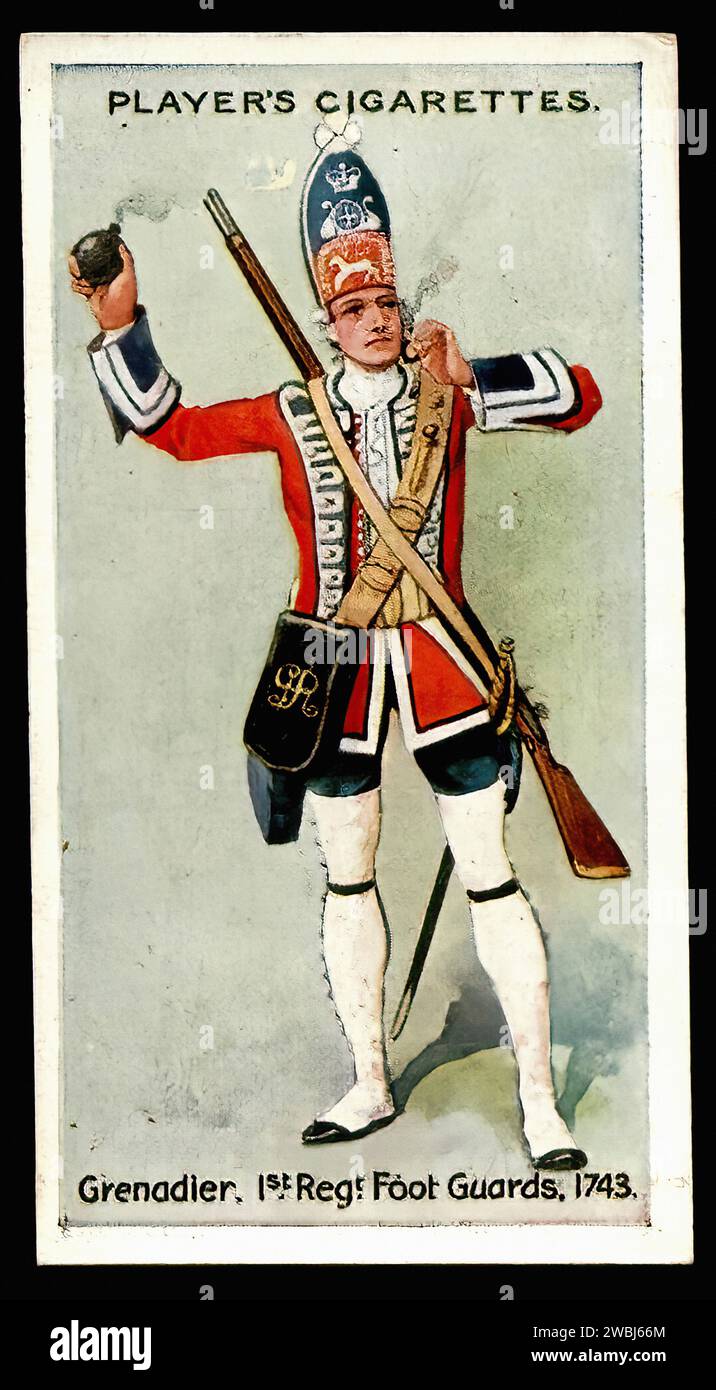 Grenadier 1st Regiment Foot Guards 1743 Vintage Cigarette Card Grenadier 1st Regiment Foot Guards 1743 Vintage Cigarette Card