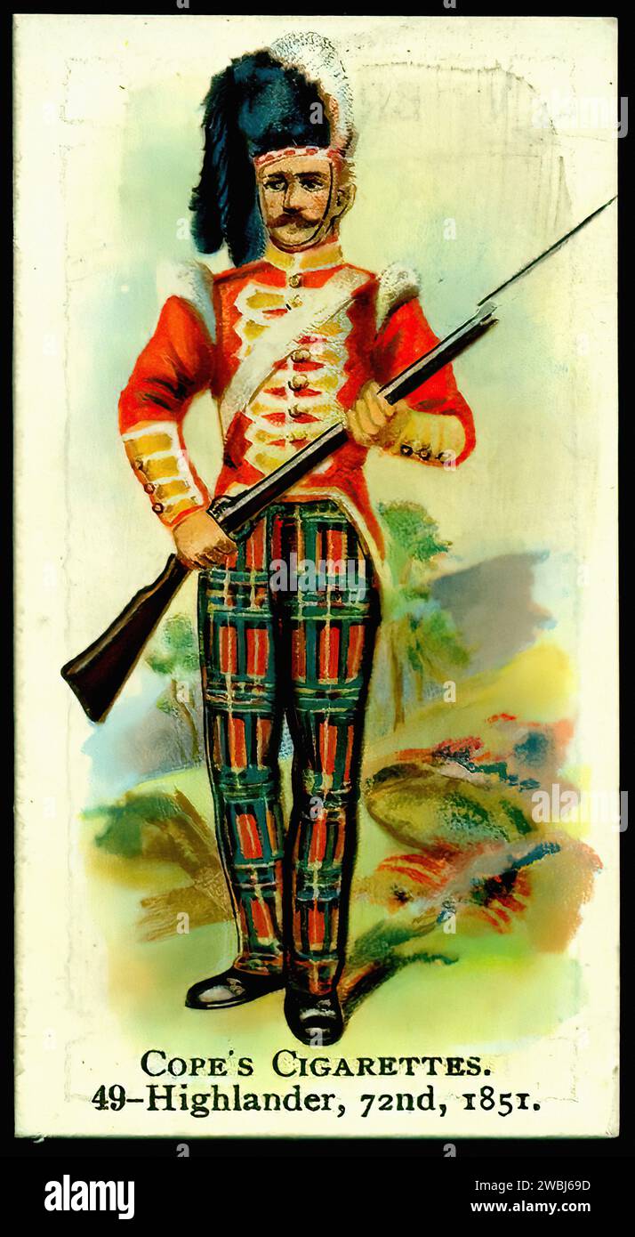 Highlander Rifles Regiment Highlander 72nd Regiment - Vintage Cigarette Card Illustration Stock ...