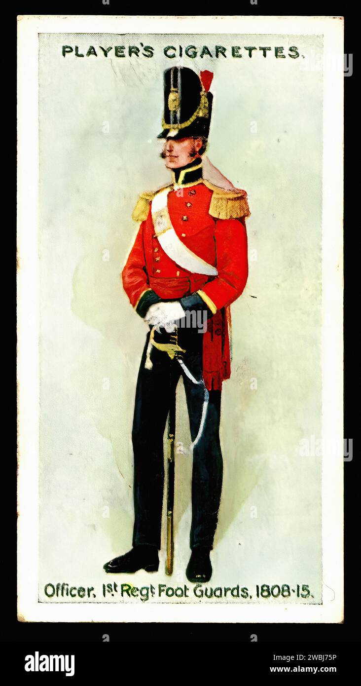 Officer, 1st Regiment of Foot Guards, 1808 - Vintage Cigarette Card Illustration Stock Photo