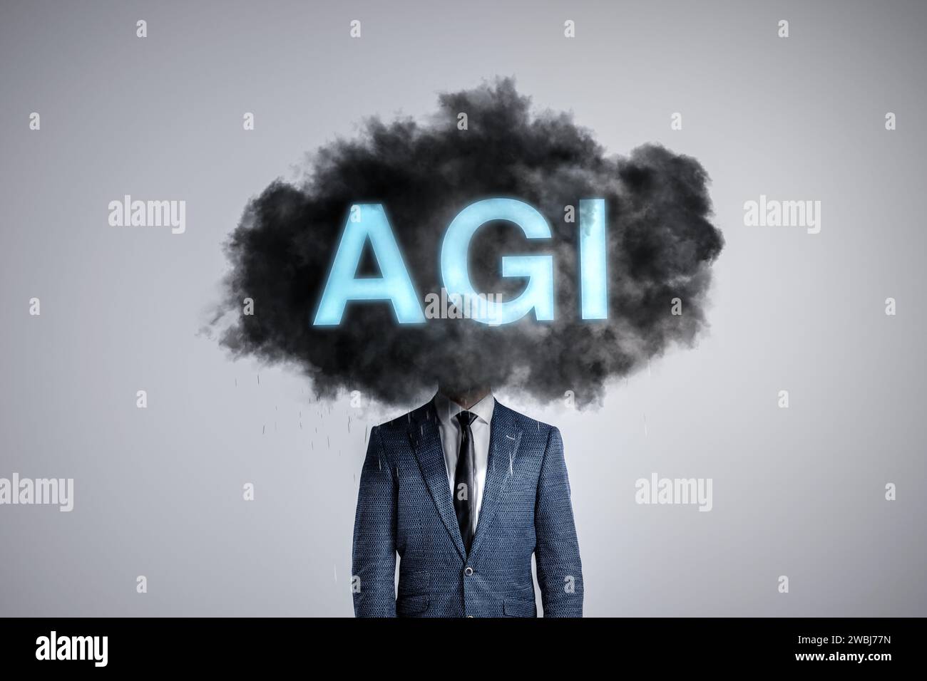 A Person's Head Covered in a Dark Cloud Labeled AGI Stock Photo