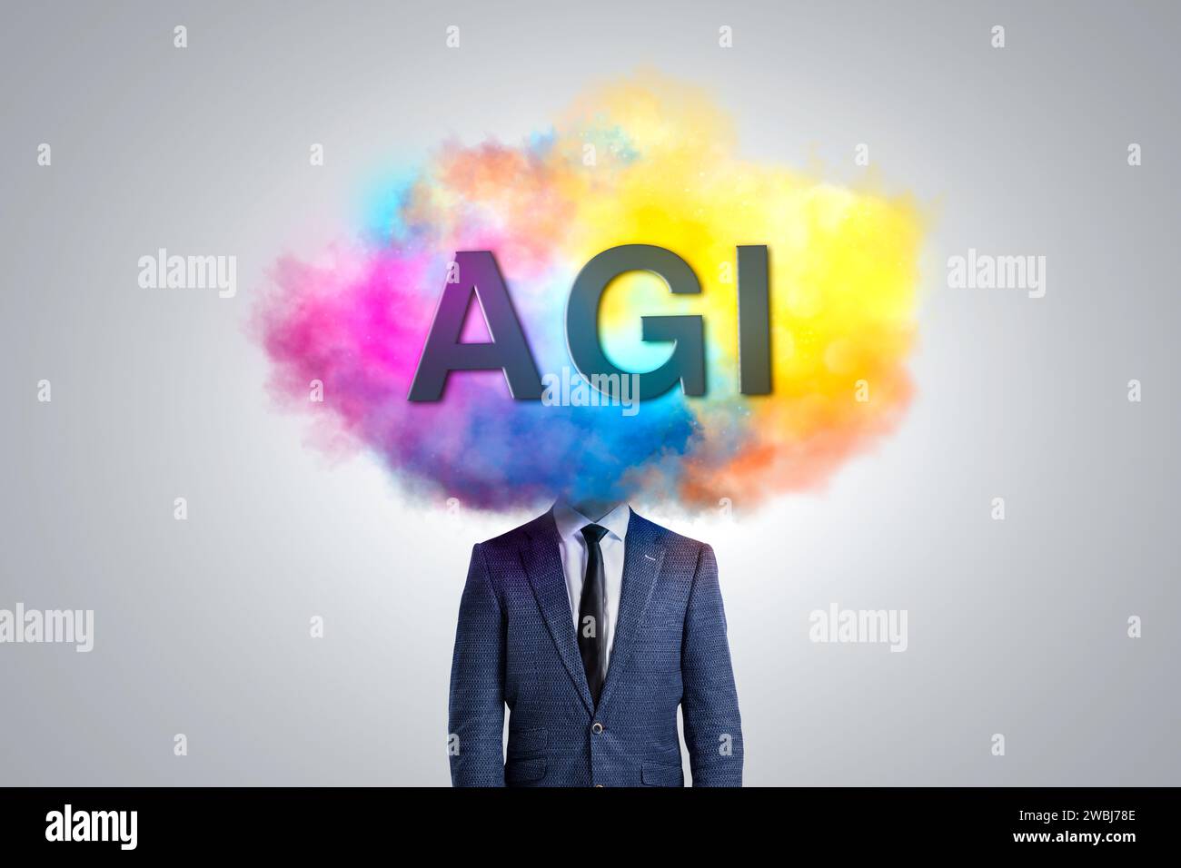 A Person's Head Covered in a Colorful Cloud Labeled AGI Stock Photo