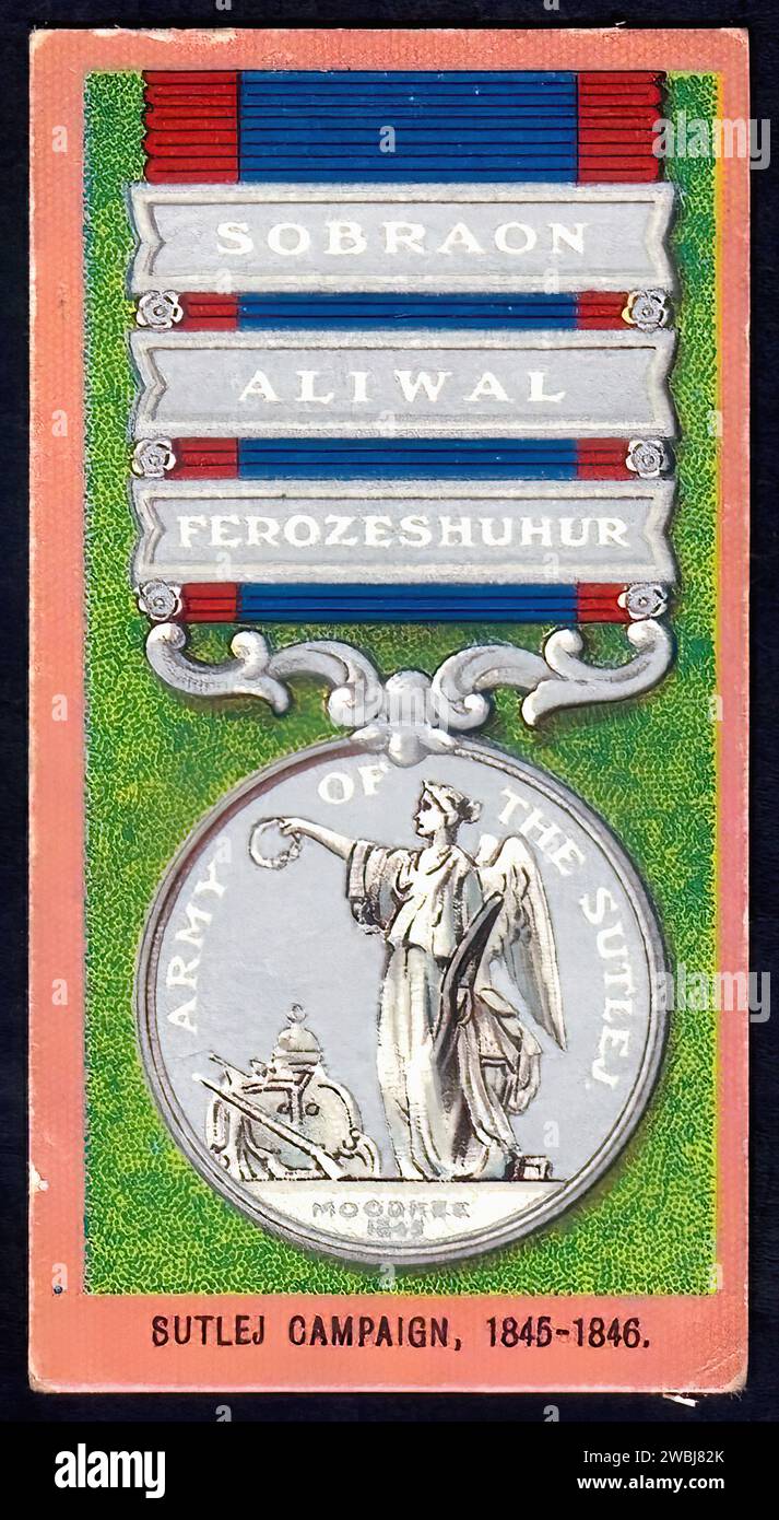 Sutlej Campaign Medal, 1845-1846 - Vintage Cigarette Card Illustration Stock Photo