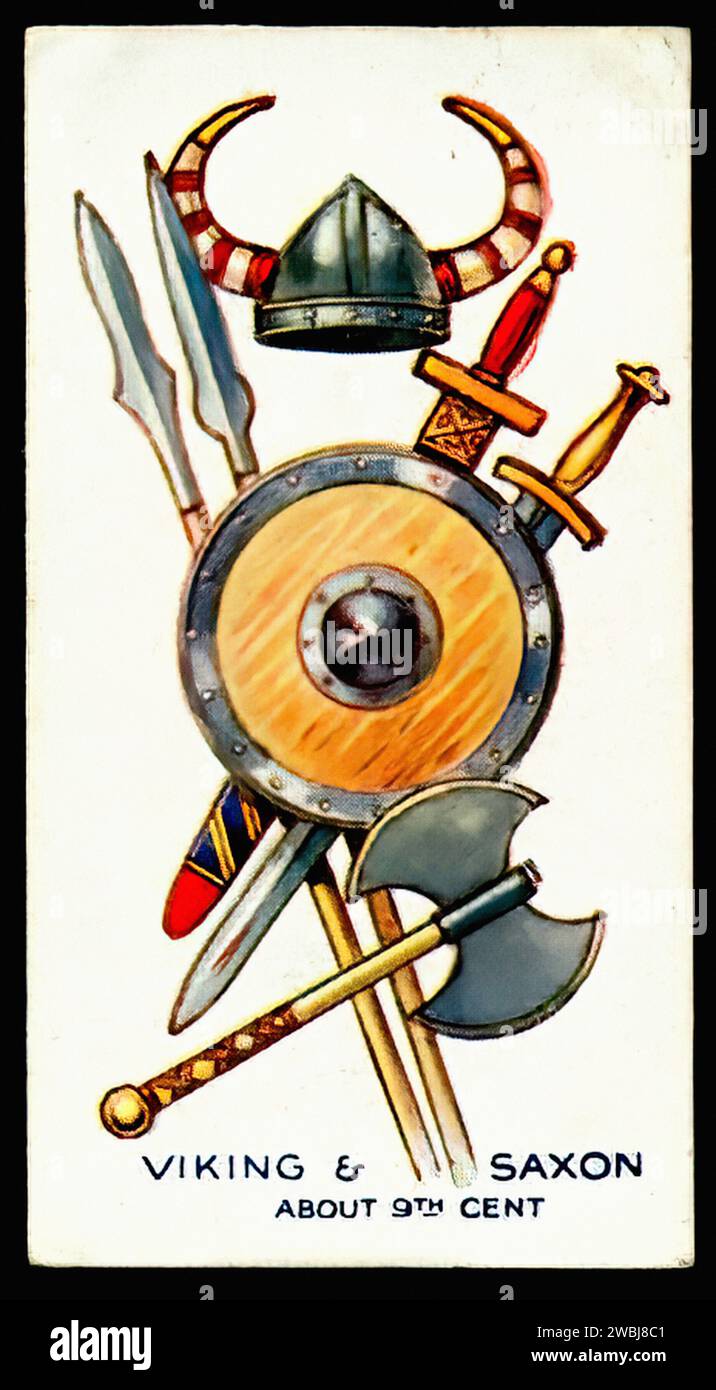 Viking & Saxon Weapons - Vintage Cigarette Card Illustration Stock Photo