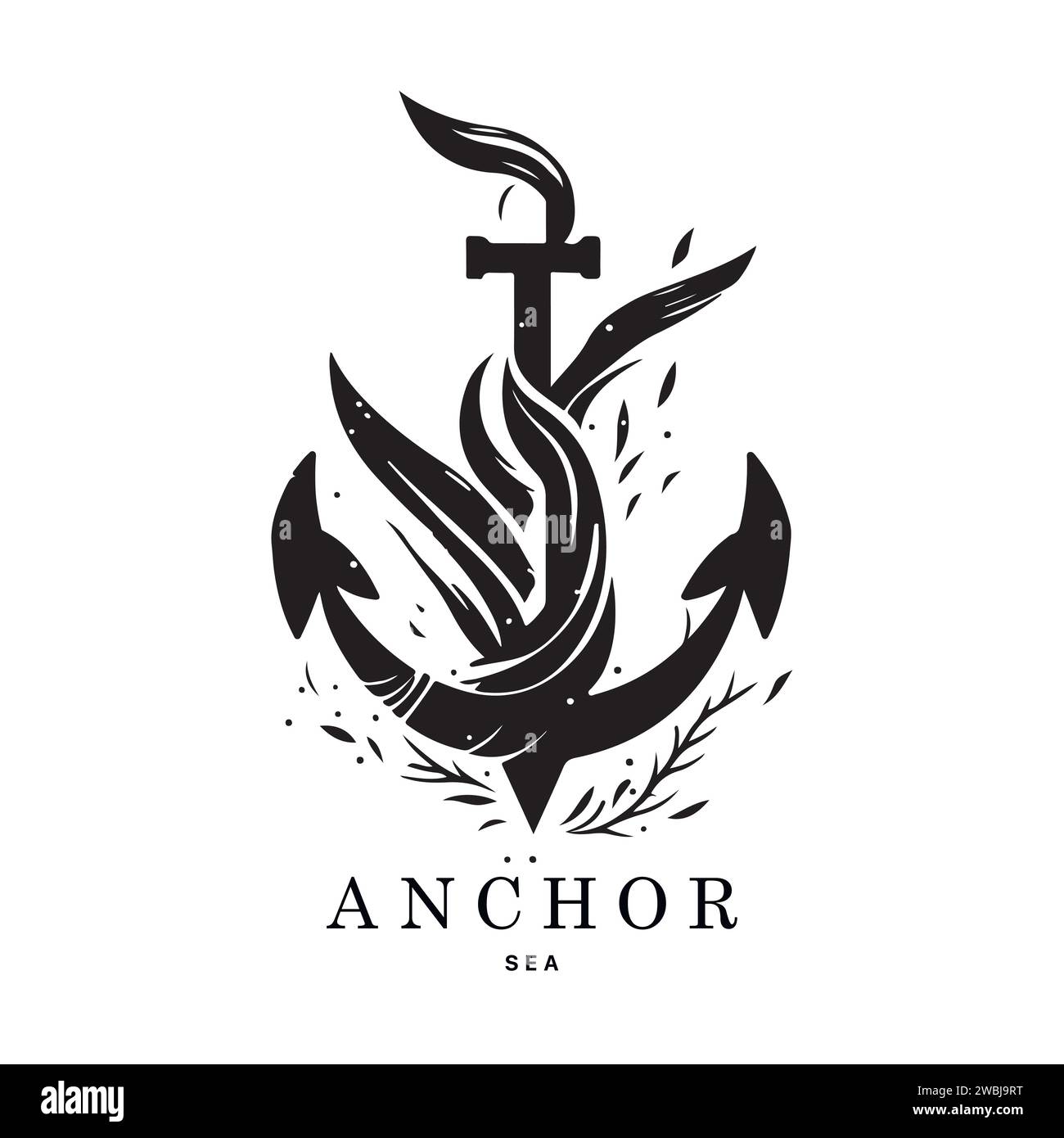 Marine emblems logo with anchor and rope, anchor logo vector. Vector