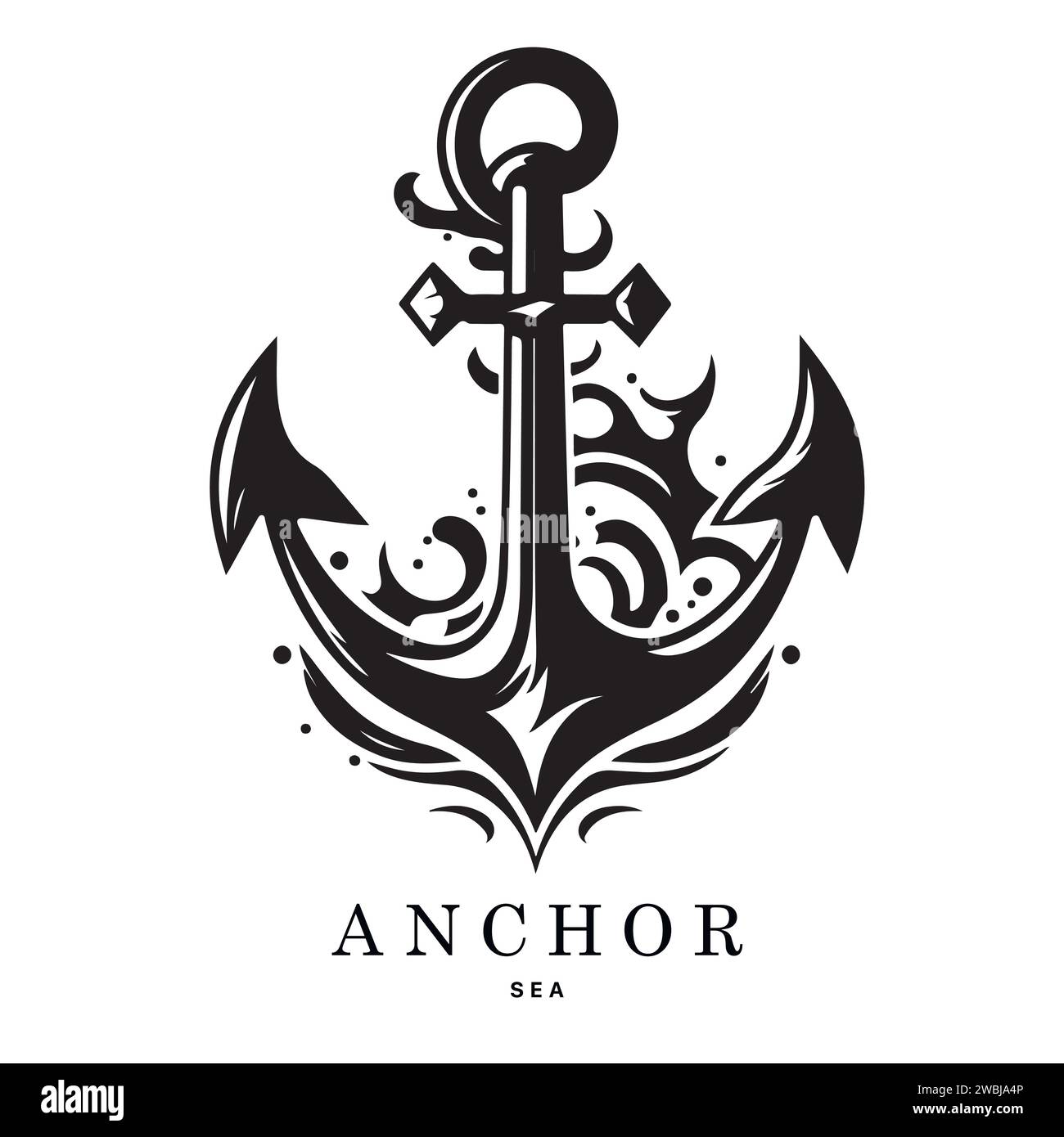 Marine emblems logo with anchor and rope, anchor logo - vector. Vector ...