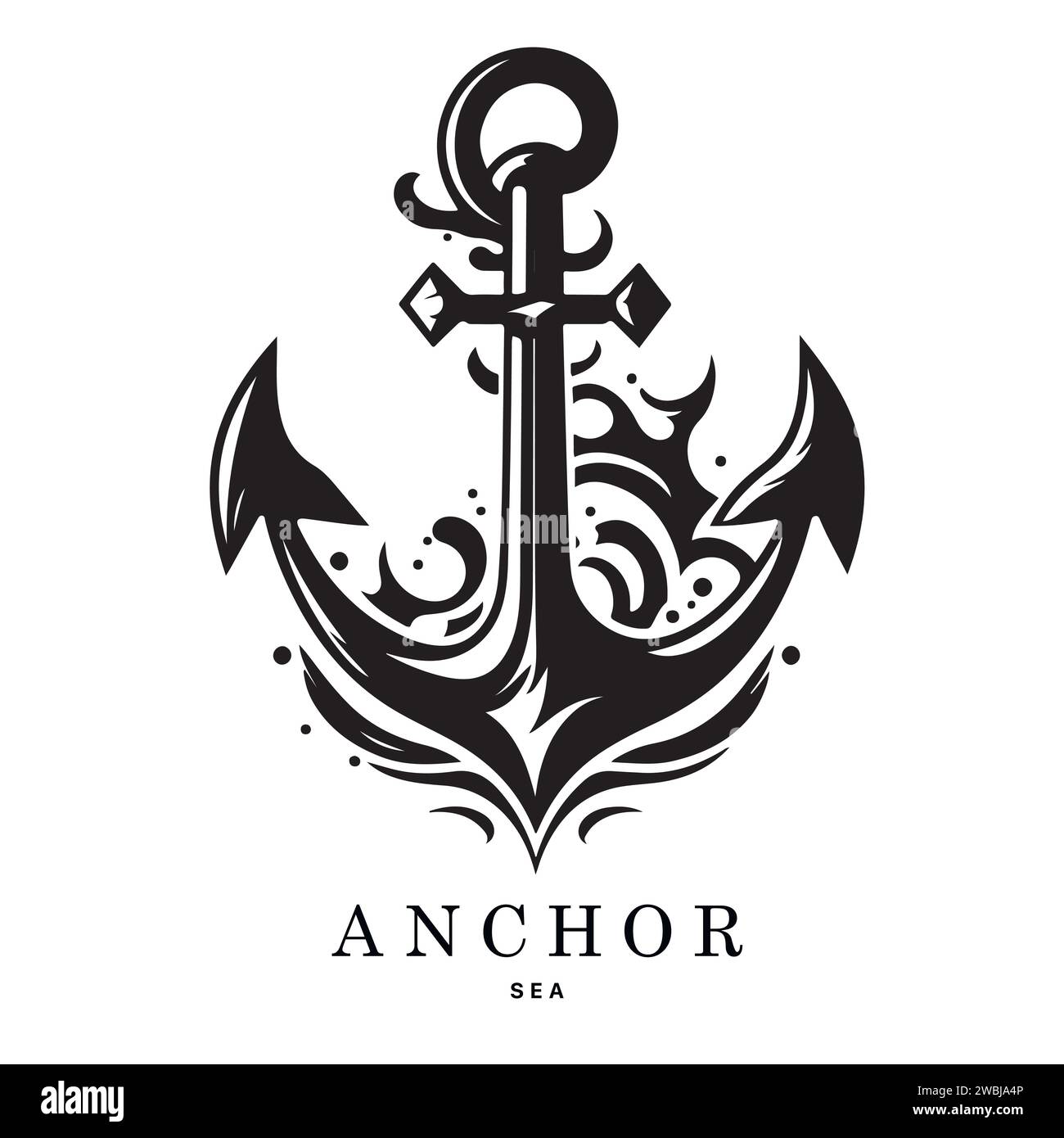 Marine emblems logo with anchor and rope, anchor logo vector. Vector