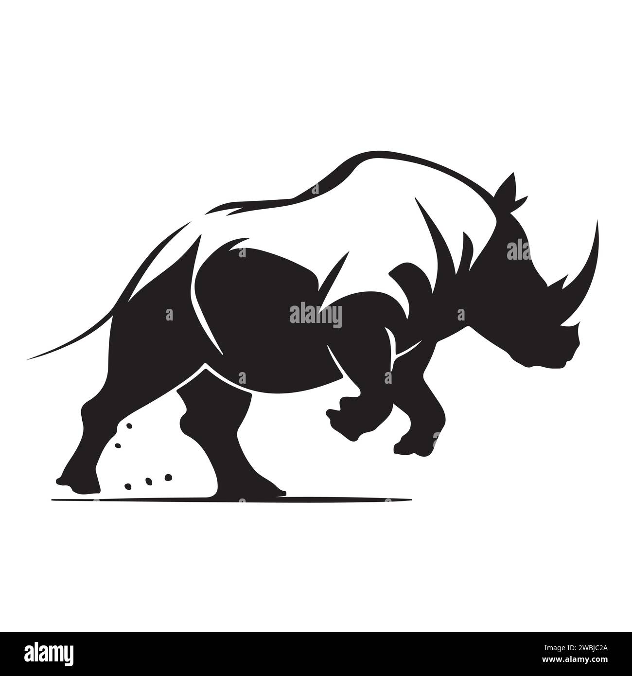 Rhino logo template. Endangered African Rhinoceros silhouette icon. Horned animal symbol. Vector illustration Stock Vector