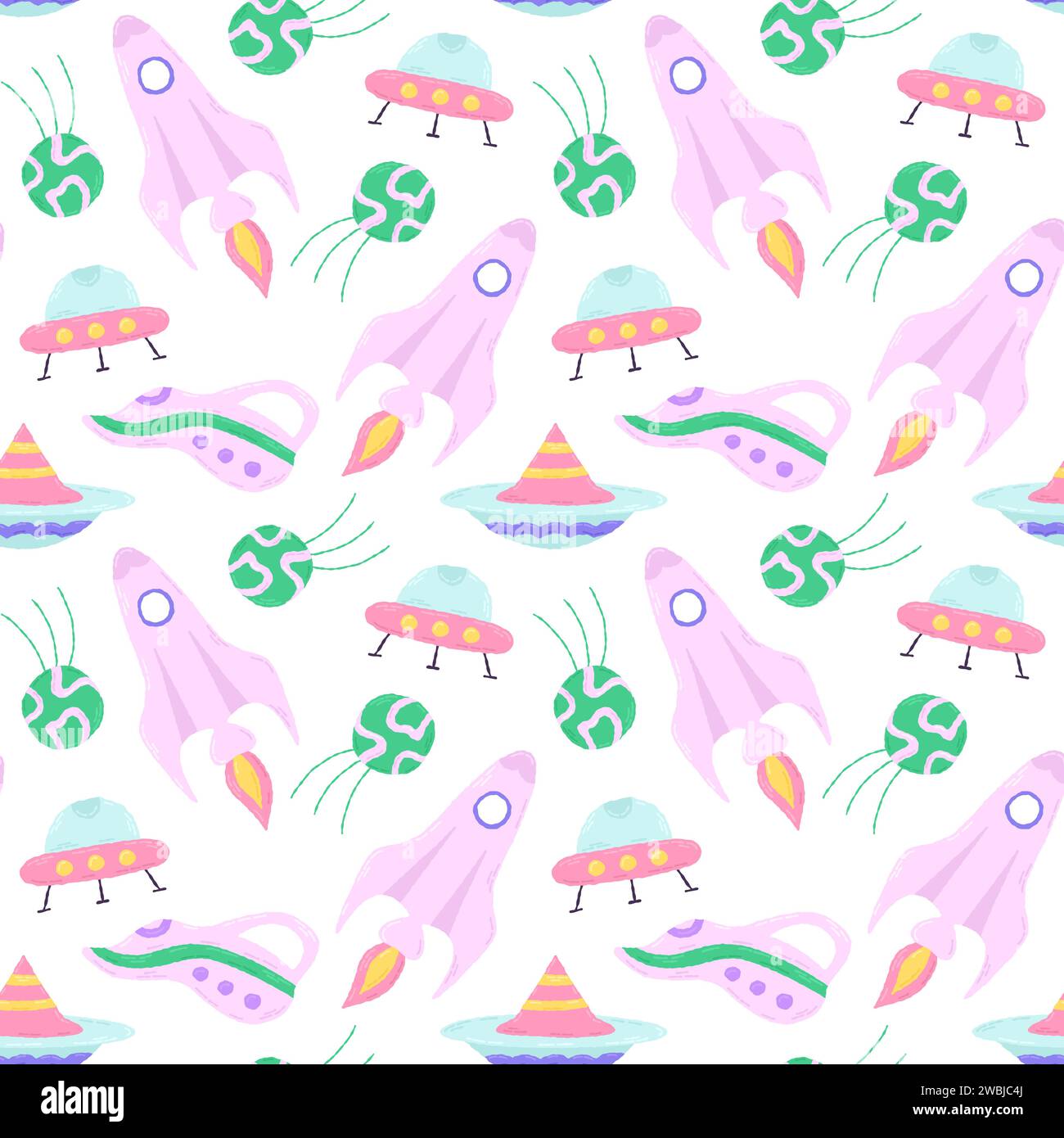Baby cute seamless pattern with space elements on white background ...
