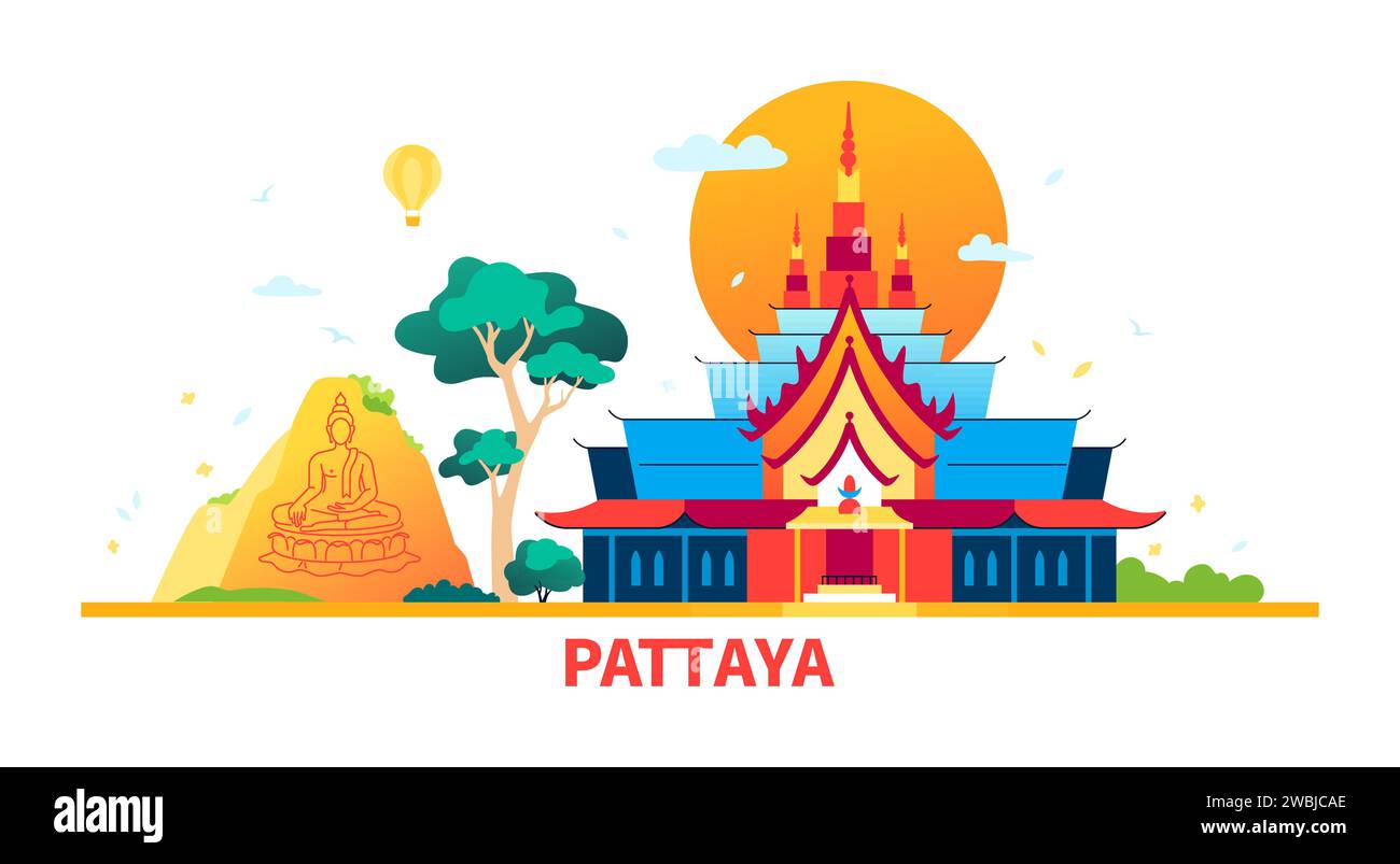 Sunrise in Pattaya - modern colored vector illustration Stock Vector