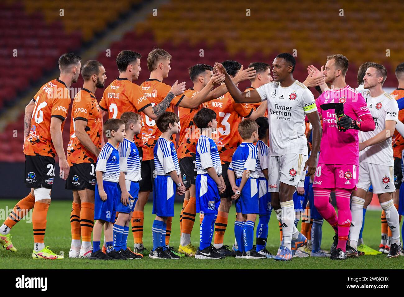 Players shake hands before game at round 6 of the ALeague mens
