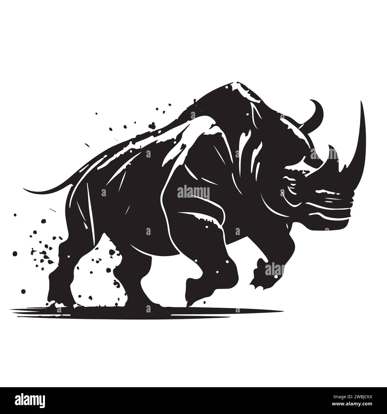 Rhino logo template. Endangered African Rhinoceros silhouette icon. Horned animal symbol. Vector illustration Stock Vector