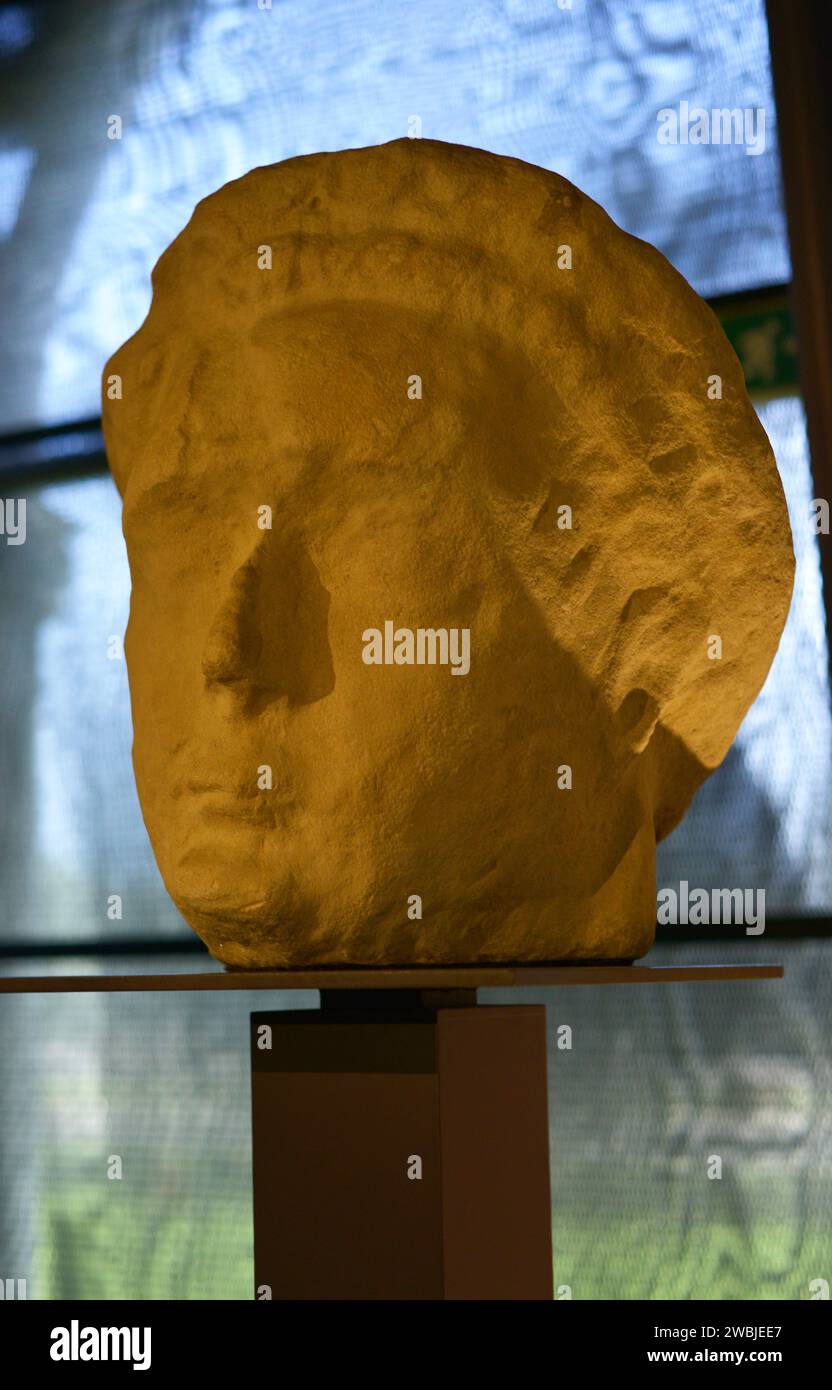 Colossal head attributed to a portrait of the Roman emperor Galba. 1st century AD. Bobadela. Tábua. Portugal. Museu Nacional de Machado de Castro (Coimbra). On display at the National Archaeology Museum. Lisbon, Portugal. Stock Photo