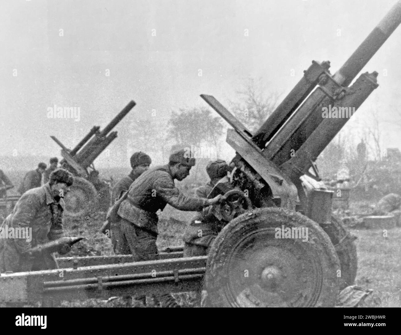 RED ARMY artillery in the outskirts of Budapest in 1945, Photo: SIB Stock Photo