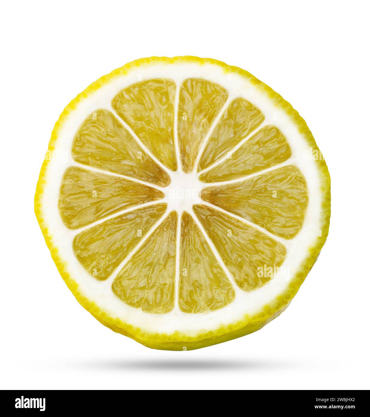 Front view of fresh juicy lemon slice isolated on white background ...
