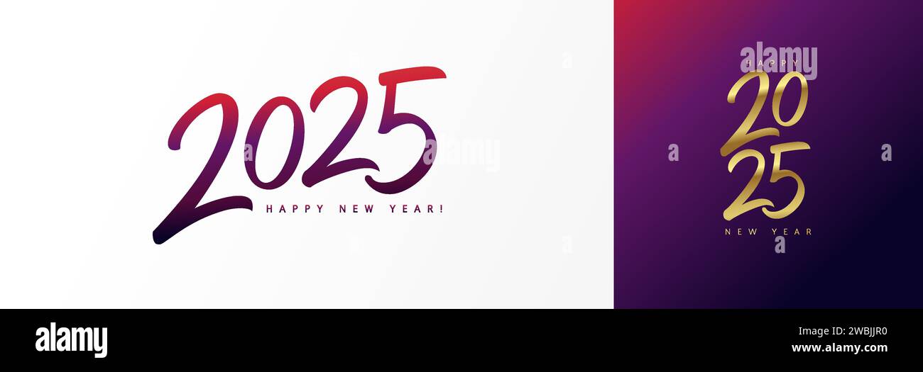 Happy New Year 2025 calligraphy logo design concept. Luxury hand drawn Happy New Year numbers for calendar template or greeting card. Vector banner Stock Vector