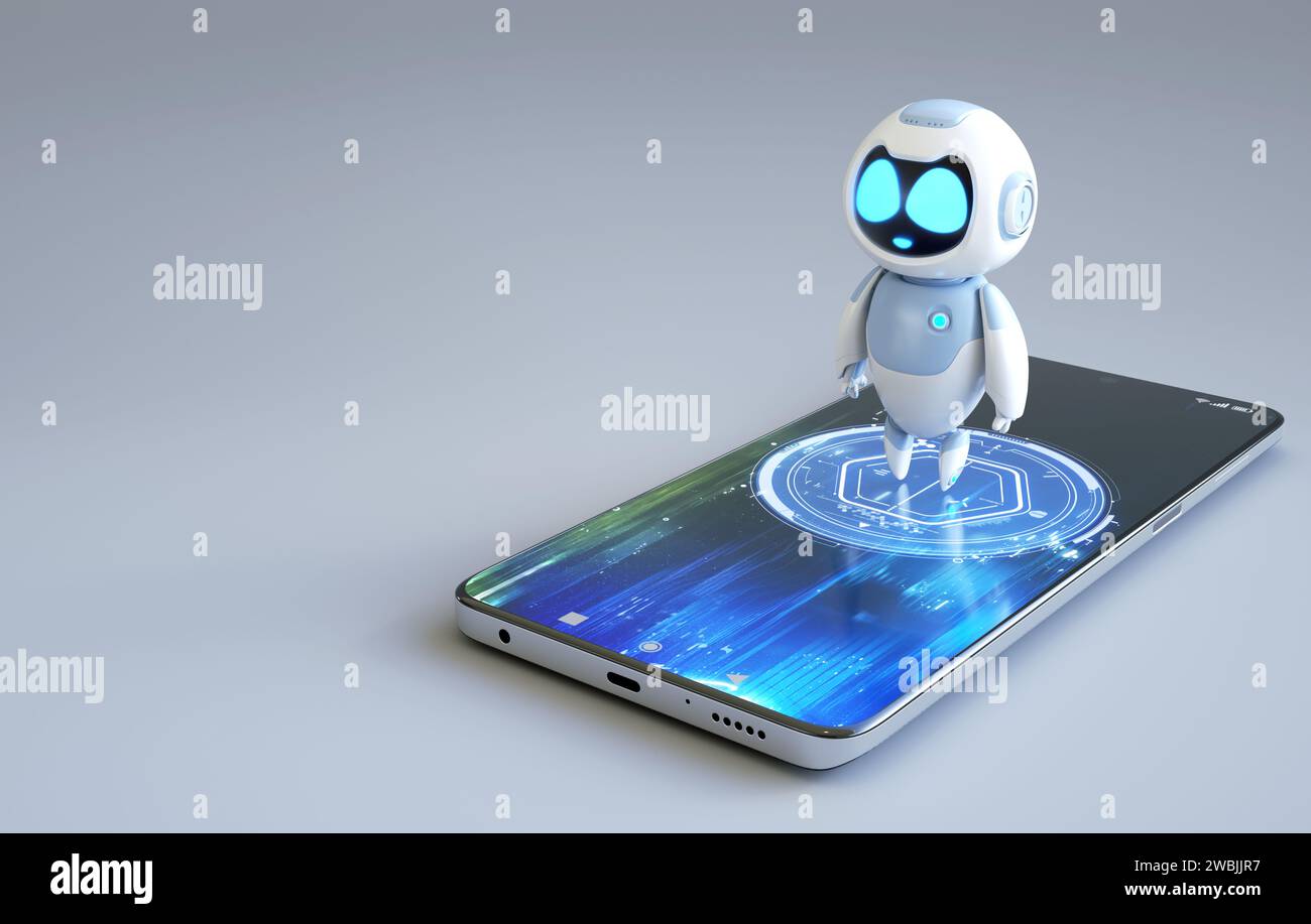 Cute robot. AI chat bot based on artificial intelligence and neural networks. 3D illustration Stock Photo