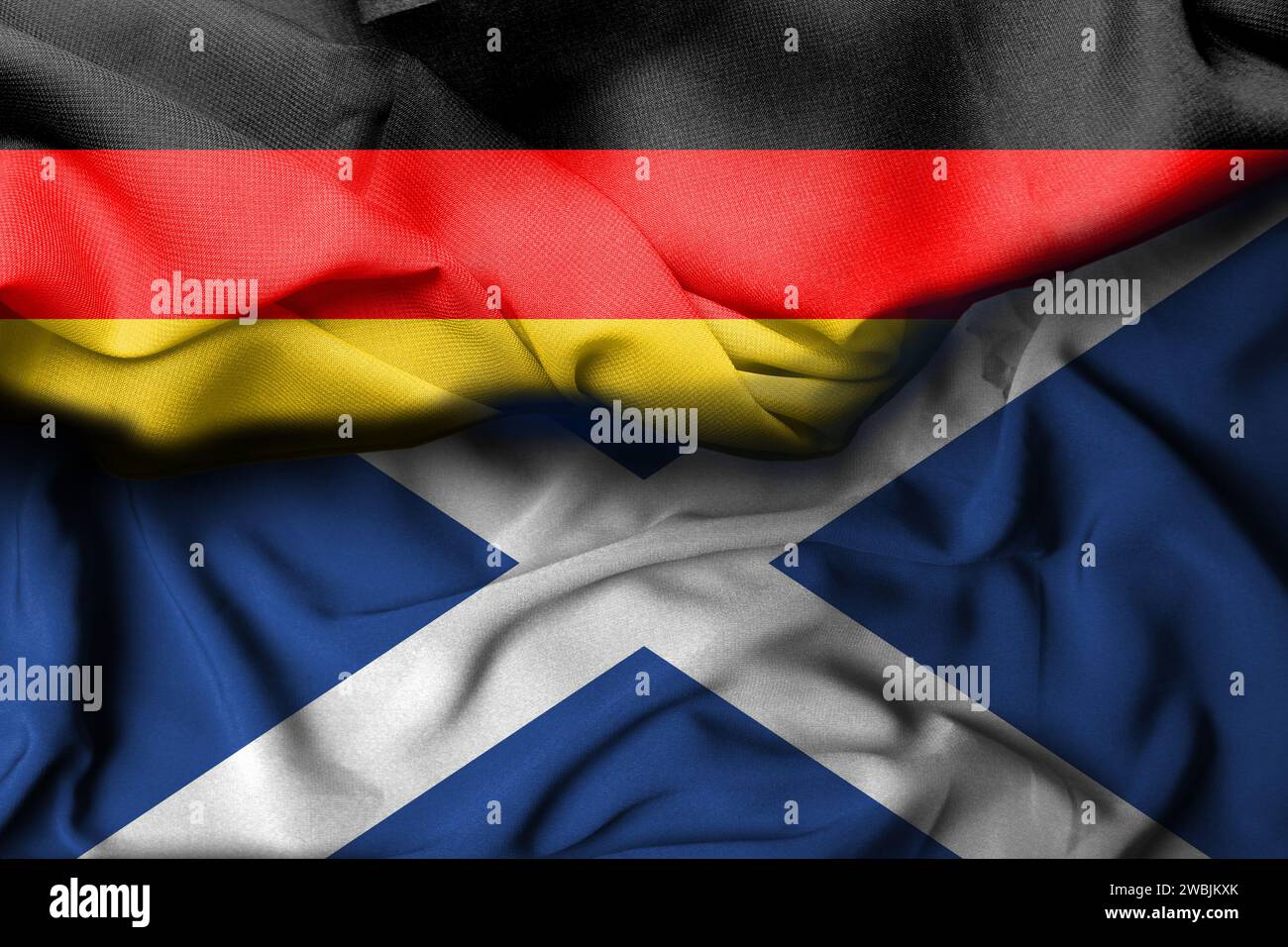 German flag illustration combines scotland flag, satin texture waving