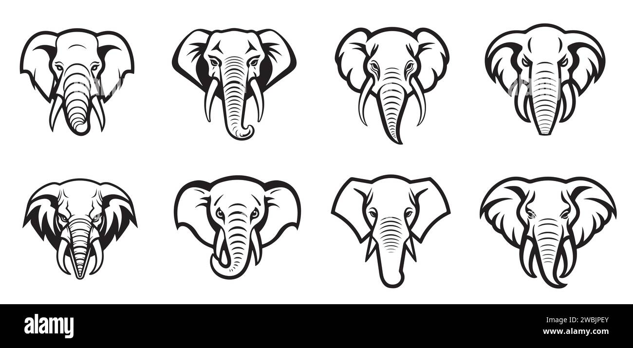 Elephant set logo sketch hand drawn in doodle style illustration Stock Vector