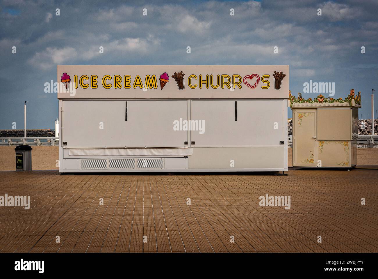 Ice cream and churros stand on Oostende beach Stock Photo