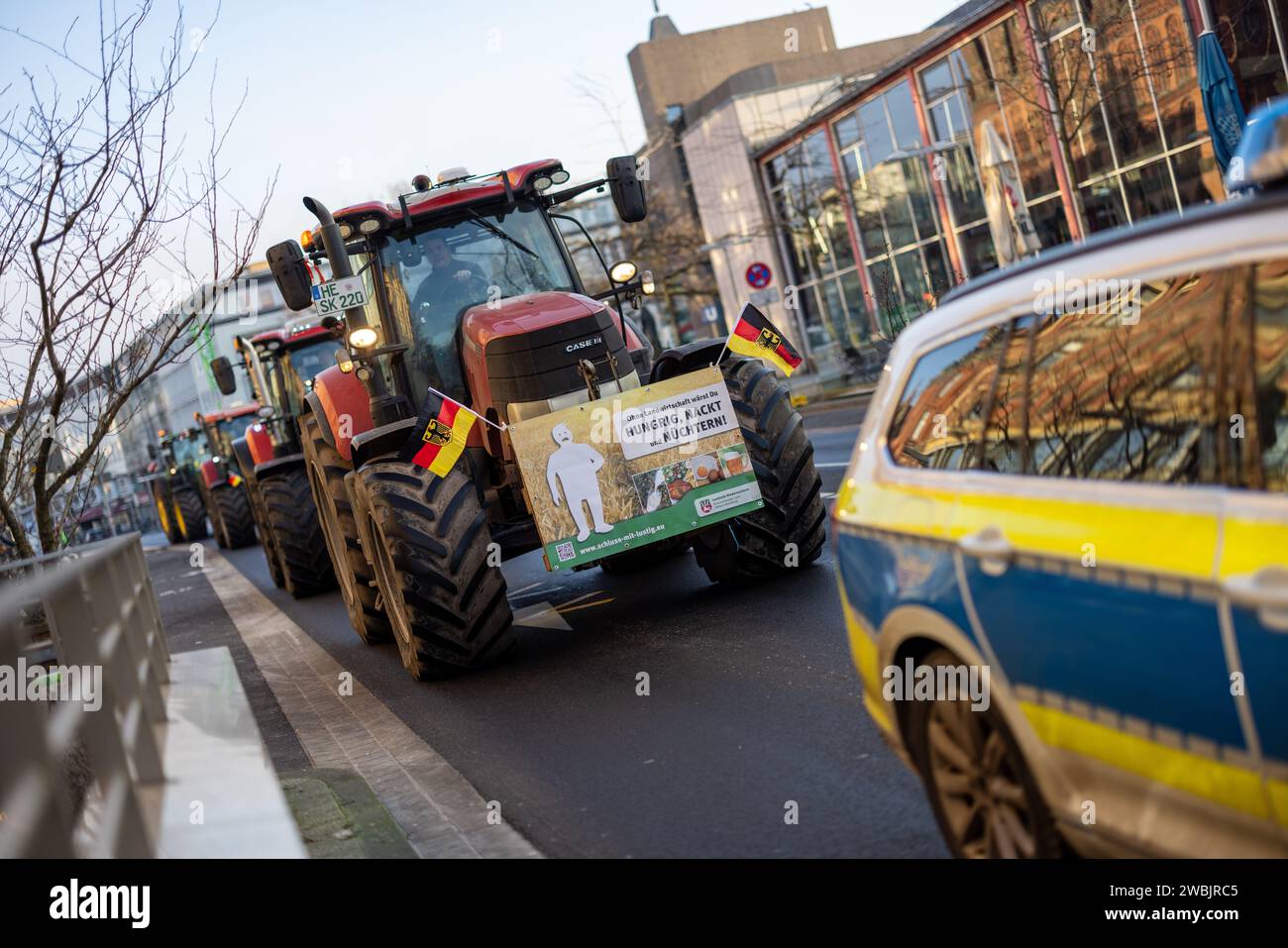 Hannover, Lower Saxony, Germany - 11 January 2024: Farmer protests in Lower Saxony at a large demonstration in Hanover. There are demonstrations again Stock Photo