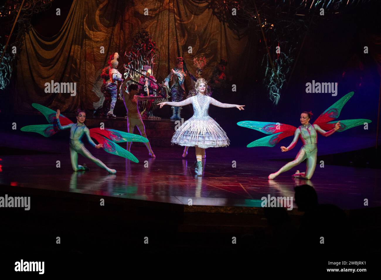 London, UK. 10 Jan, 2024. Pictured: Performer Sarah Manesse performs at Cirque Du Soleil's 'Alegria - In a New Light' at Royal Albert Hall. Credit: Justin Ng/Alamy Live News Stock Photo