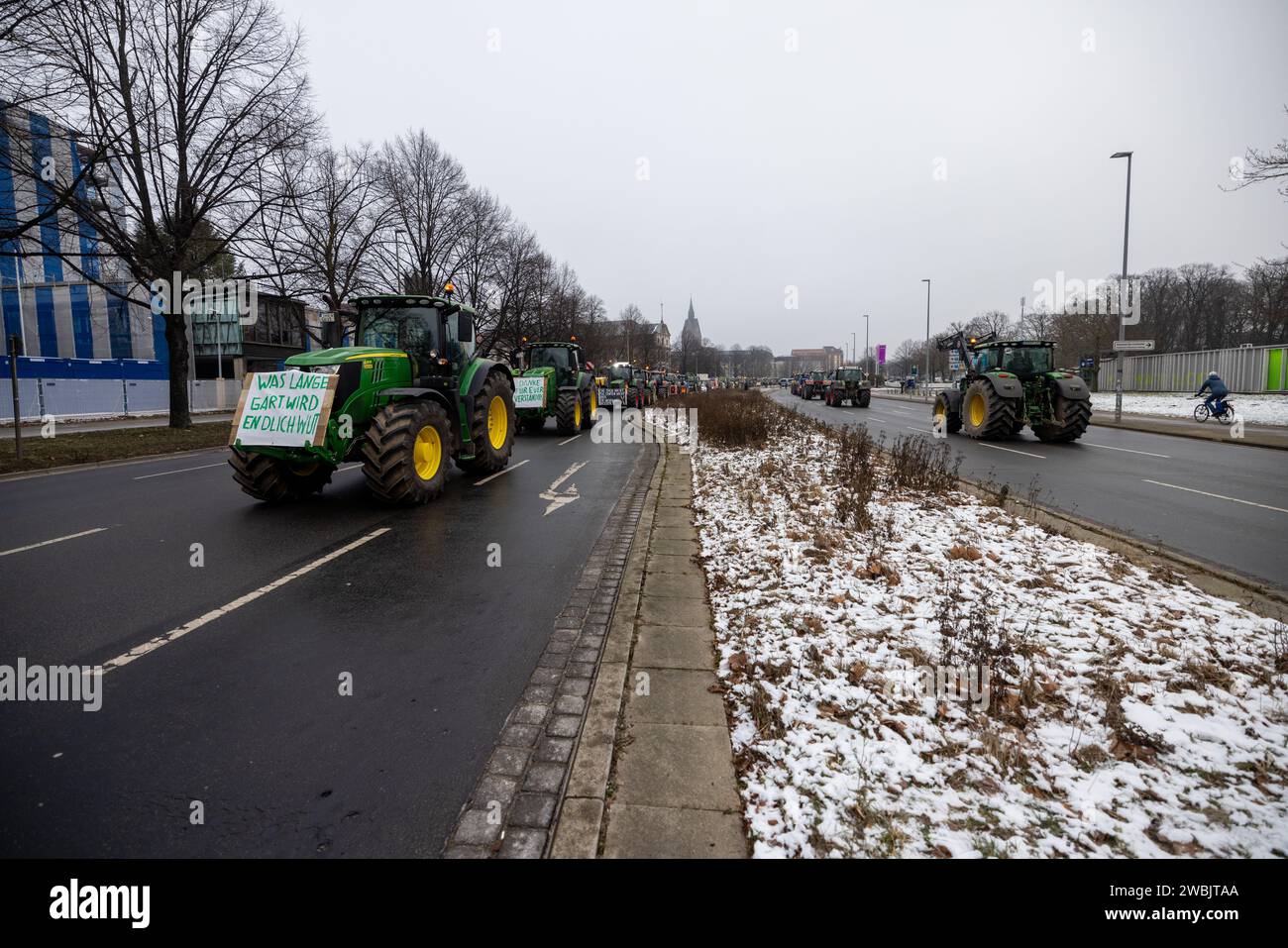 Hannover, Lower Saxony, Germany - 11 January 2024: Farmer protests in Lower Saxony at a large demonstration in Hanover. There are demonstrations again Stock Photo
