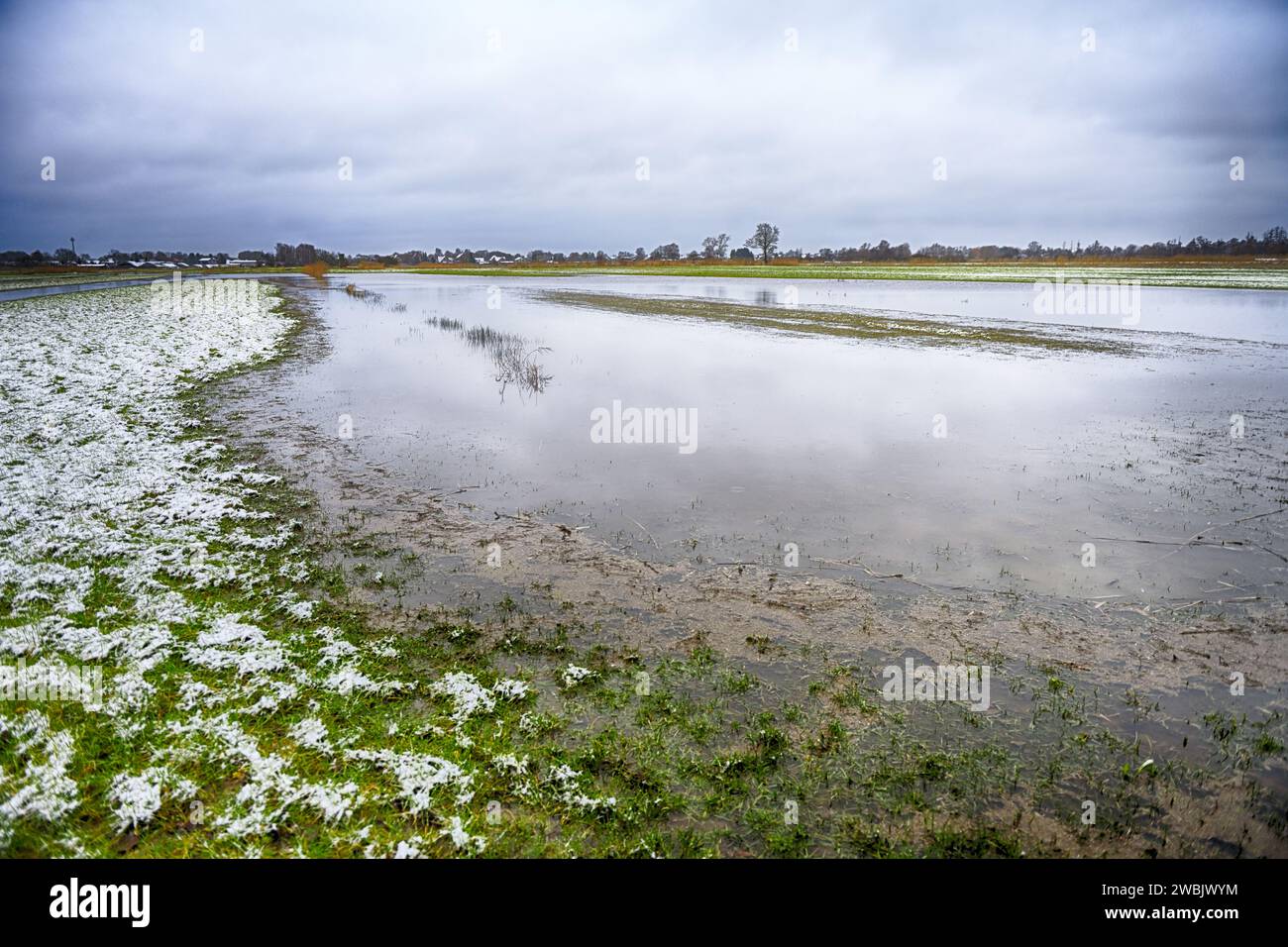 Meadows And Overflowing Drainage Ditches In Kirchwerder, Hamburg, Germany, Europe Stock Photo