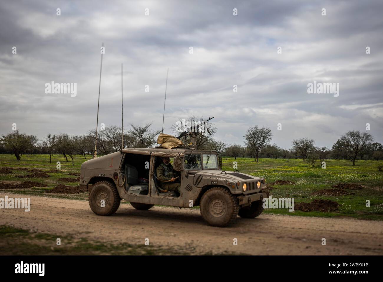 Nirim Israel 11th Jan 2024 An Israeli Military Vehicle Drives Along nirim-israel-11th-jan-2024-an-israeli-military-vehicle-drives-along