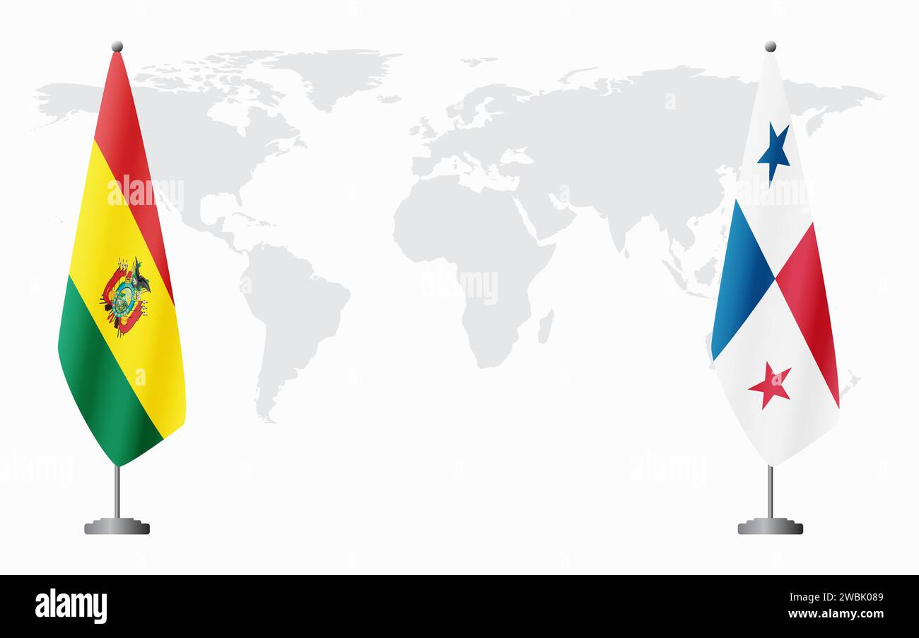 Bolivia and Panama flags for official meeting against background of