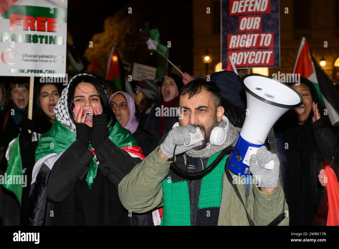 A protest mainly by pro-Palestine demonstrators outside the Houses of Parliament against the new 'Economic Activity of Public Bodies (Overseas Matters Stock Photo