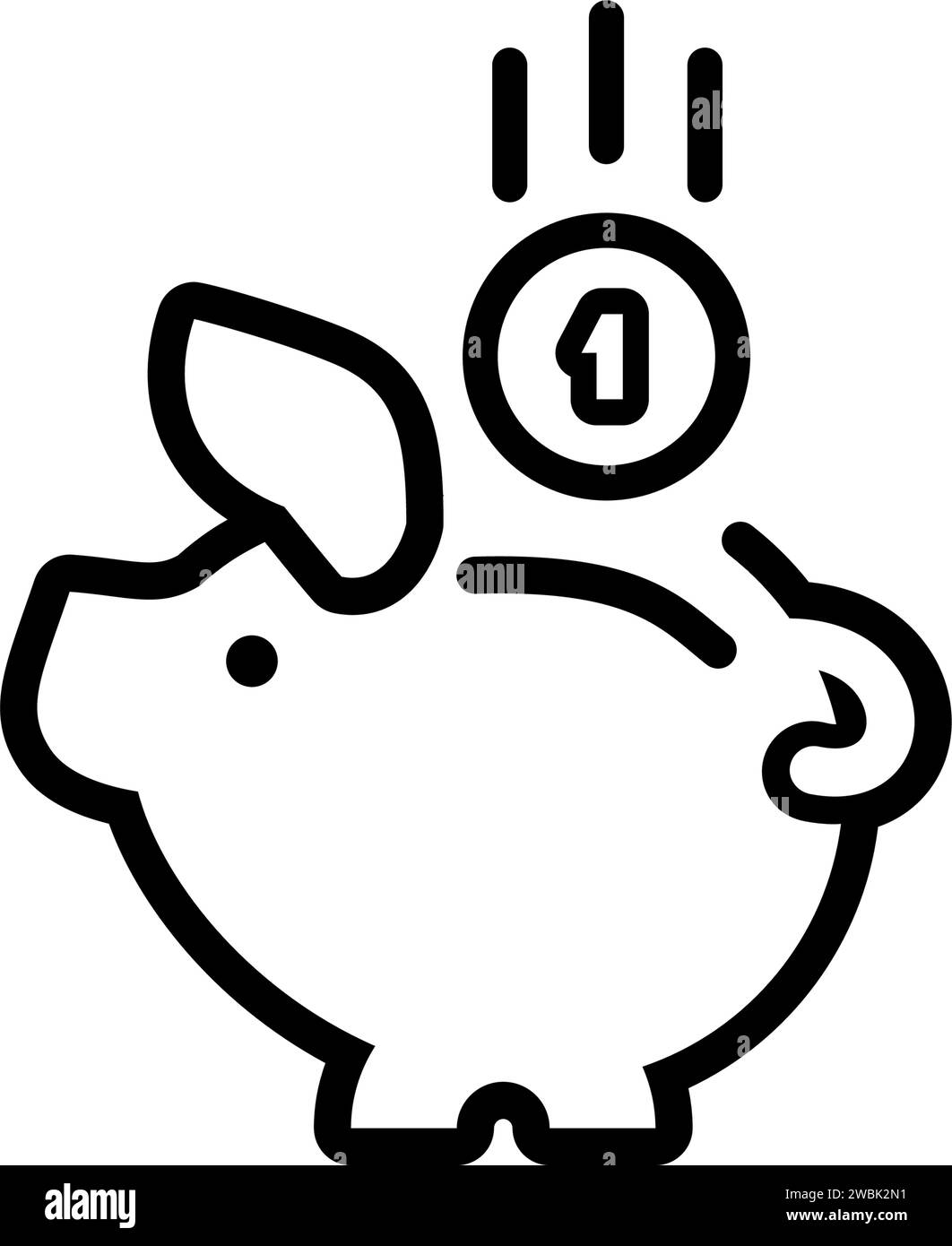 piggy bank icon with 1 coin symbol, made in line style. Stock Vector