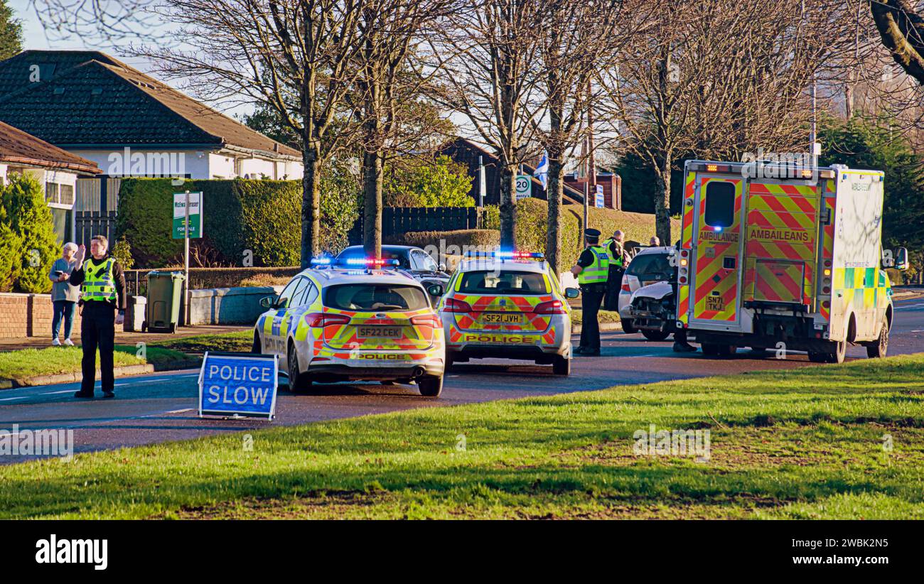 Glasgow Scotland UK. 11th January 2024.Police at accident on