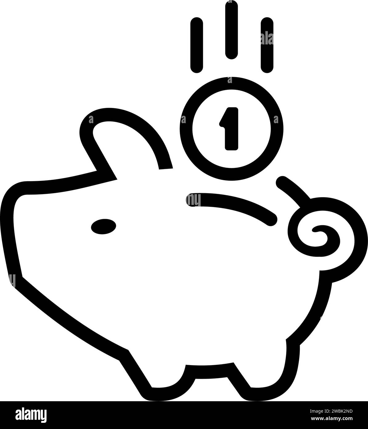 piggy bank icon with 1 coin symbol, made in line style. Stock Vector