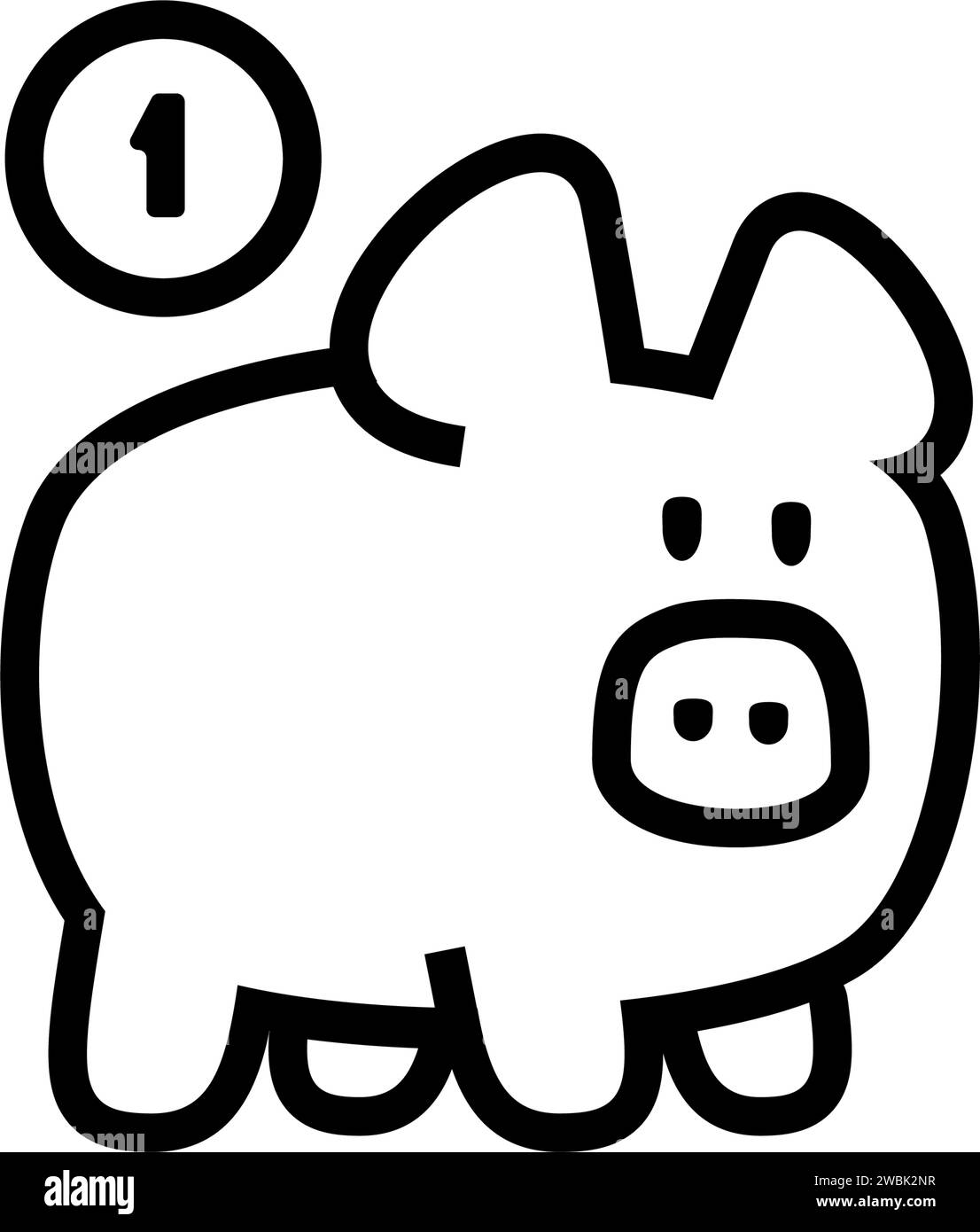piggy bank icon with 1 coin symbol, made in line style. Stock Vector