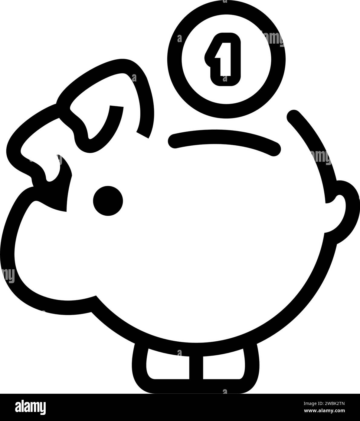 piggy bank icon with 1 coin symbol, made in line style. Stock Vector