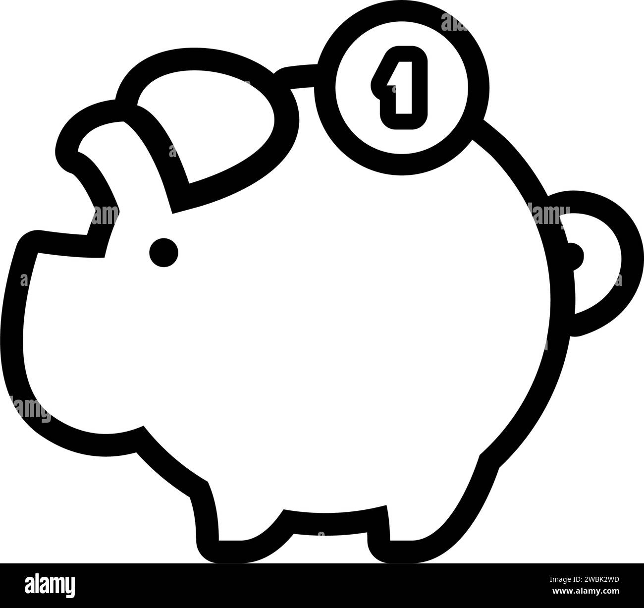 piggy bank icon with 1 coin symbol, made in line style. Stock Vector