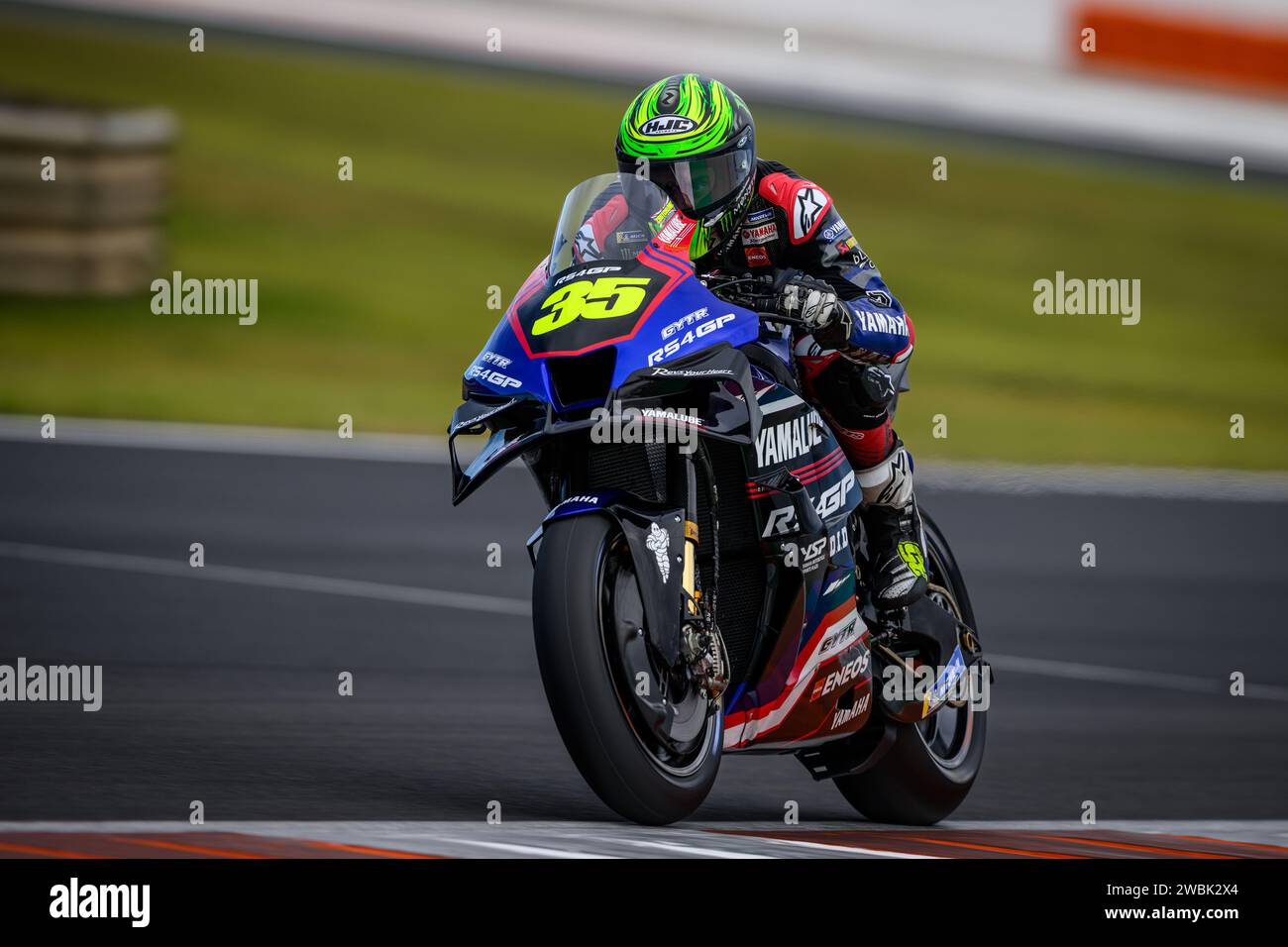 British and Irish MotoGP rider nr. 35 Cal Crutchlow training at Test 2024 on the Yamalube RS4GP Racing Team at the Valencia circuit, Spain Stock Photo