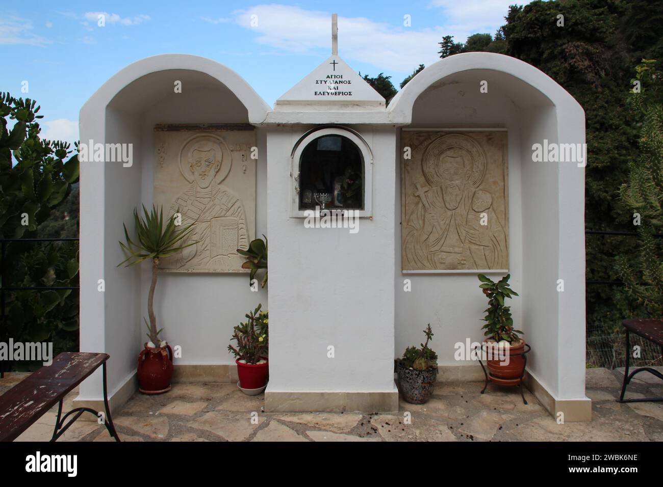 outdoor orthodox altar in a village (argiroupoli) in crete in greece Stock Photo